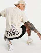 New Love Club Fake Print T-shirt In Sand-neutral