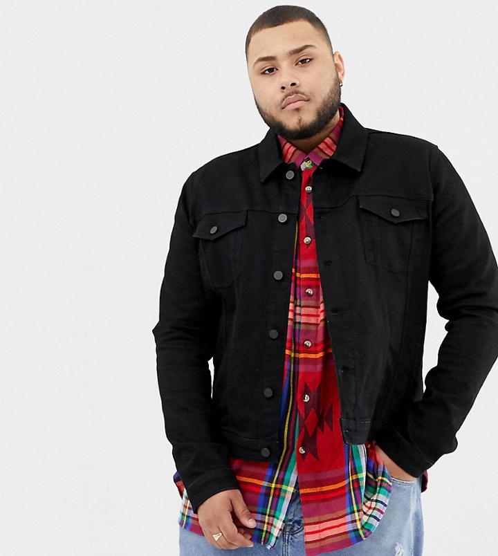 Asos Design Plus Skinny Western Denim Jacket In Black - Black