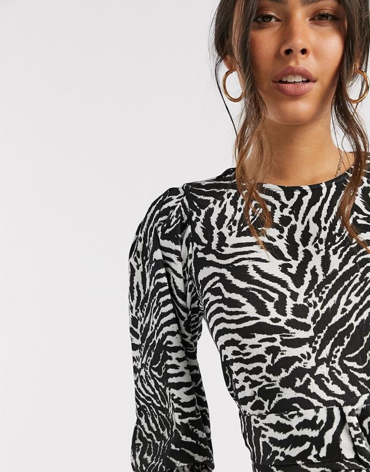 River Island Zebra Print Belted Blouse In Black