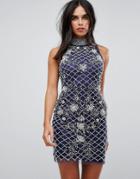 A Star Is Born Heavily Embellished Halter Mini Dress - Blue