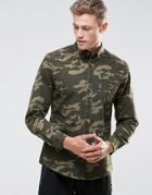 Asos Oxford Shirt In Camo With Long Sleeves - Green