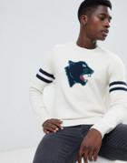 Abercrombie & Fitch Varsity Panther Knit Sweater In Off White - White