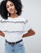 Lost Ink T-shirt With Sheer Polka Dot Ruffle Layer-white