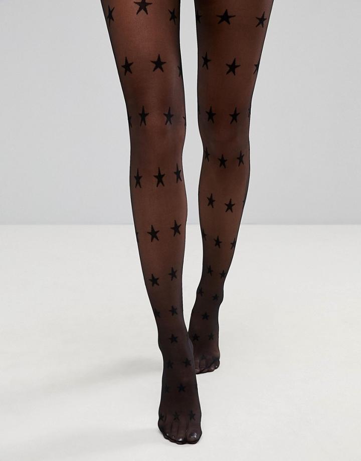Warehouse Sheer Star Tights - Black