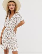 Miss Selfridge Tea Dress With Button Through Detail In Floral Print - Cream