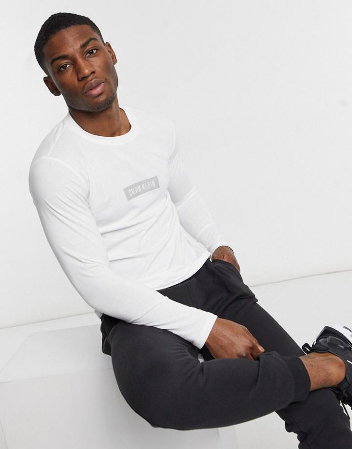 Calvin Klein Performance Central Logo Long Sleeve Top In Bright White