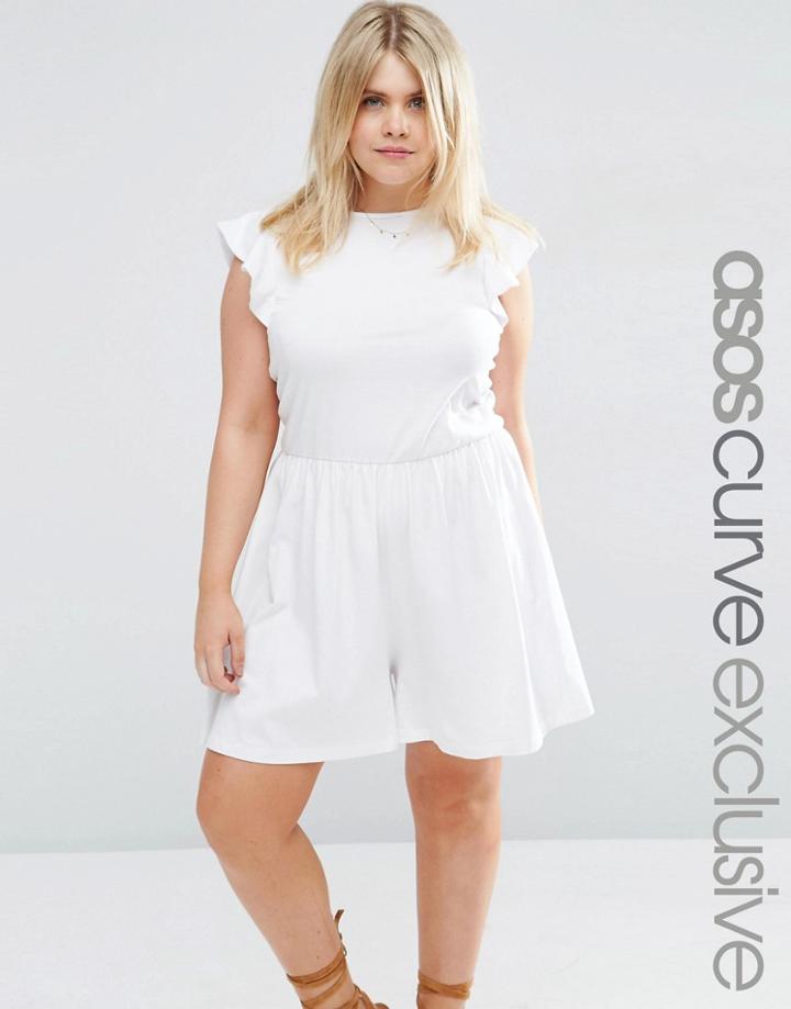 Asos Curve Romper With Frill Sleeve - White