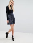 Vila Velvet Pleated Mini Skirt - Navy