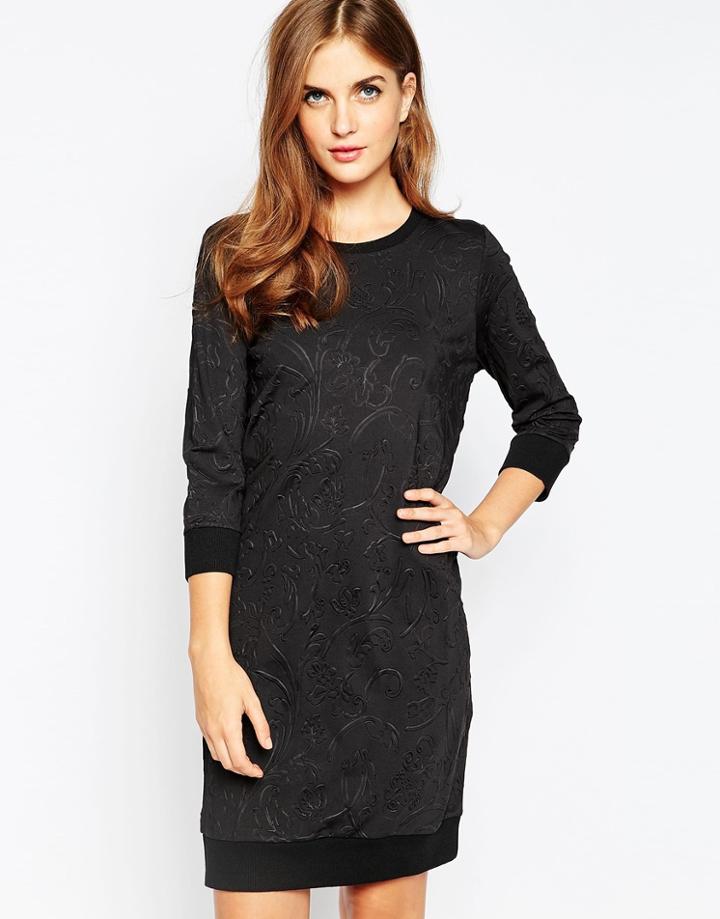 Ichi 3/4 Sleeve High Neck Jersey Dress - Black