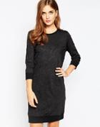 Ichi 3/4 Sleeve High Neck Jersey Dress - Black