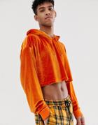 Asos Design Cropped Oversized Hoodie In Velour In Orange - Gold