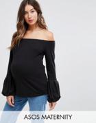 Asos Maternity Bardot Top With Bell Sleeves - Black