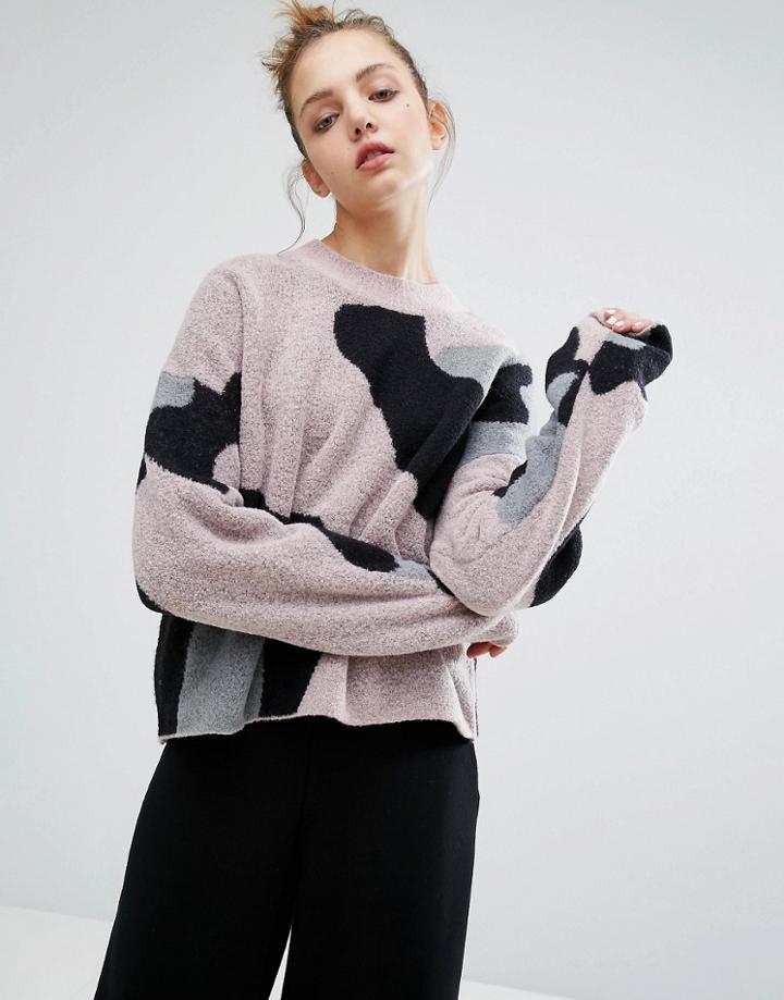 Weekday Leopard Print Knit Sweater - Pink