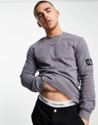 Calvin Klein Jeans Monogram Badge Waffle Long Sleeve Top In Gray