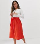 Asos Design Petite Linen Full Midi Skirt-red