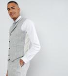 Asos Tall Slim Suit Vest In 100% Wool Harris Tweed Herringbone In Light Gray - Gray