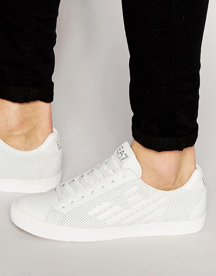 Ea7 Logo Perforated Trainers - White