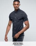 Asos Tall Strech Slim Denim Shirt With Western Styling In Mid Wash - Black