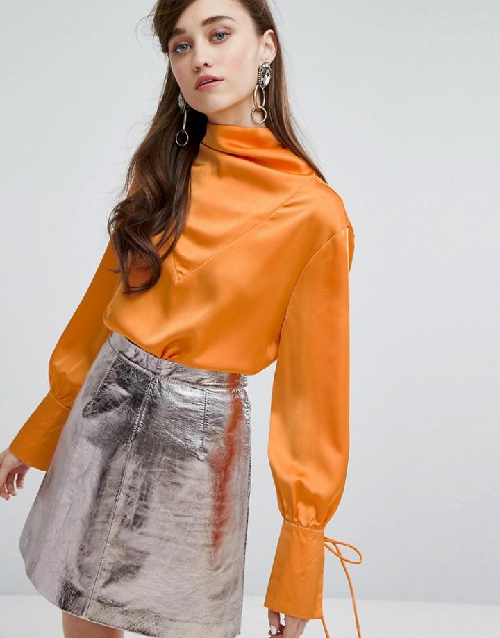 Sister Jane Drapey Blouse In Satin - Yellow