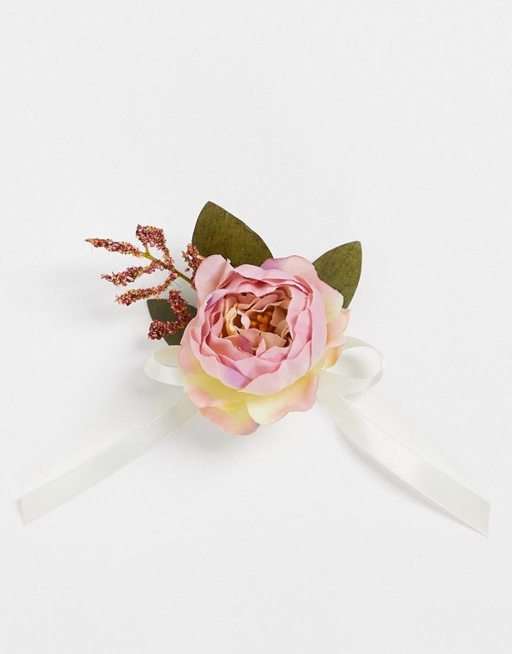 Asos Design Wedding And Prom Flower Corsage In Pink-multi