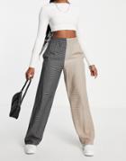 Topshop Contrast Half And Half Pull On Pant In Check-multi
