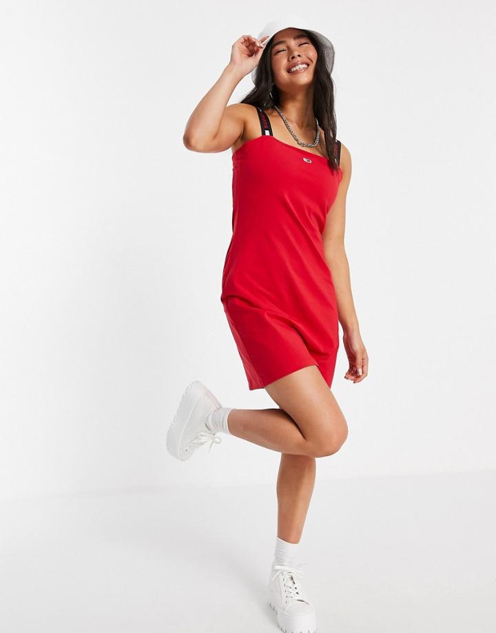 Tommy Jeans Logo Strap Dress In Red