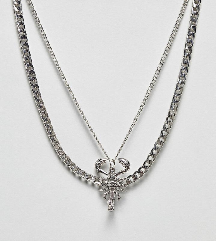 Sacred Hawk Multi Necklace With Scorpion Pendant - Silver