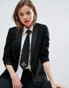 Asos Black Tie With Bug Badge - Black