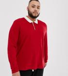 Jack & Jones Essentials Long Sleeve Rugby Polo In Red