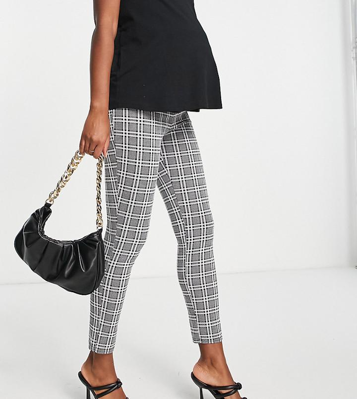 Asos Design Maternity Skinny Pants In Mono Plaid-multi