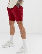 Asos Design Slim Shorts With Pleats In Wine Red