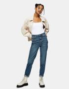 Topshop Authentic Mom Jeans In Blue Green-blues
