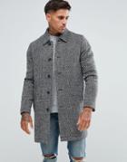 Asos Wool Mix Trench Coat In Gray Herringbone - Gray