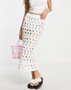 Weekday Open Knit Midi Skirt In White