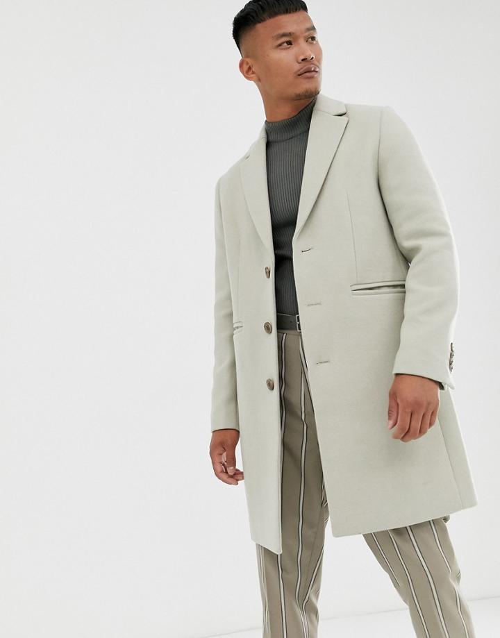 Asos Design Wool Mix Overcoat In Off White