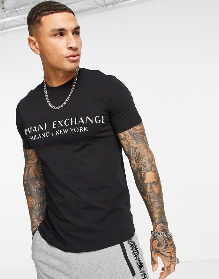 Armani Exchange City Text Logo T-shirt In Black