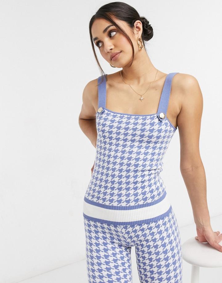 River Island Houndstooth Check Knit Coordinating Cami Top In Blue-blues