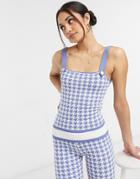 River Island Houndstooth Check Knit Coordinating Cami Top In Blue-blues