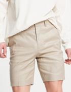 Asos Design Smart Skinny Linen Mix Shorts In Stone-neutral
