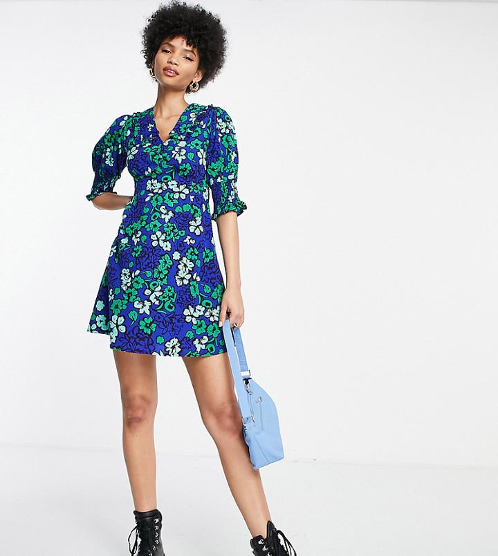 Influence Tall Frill Collar Mini Dress In Bold Floral Print-multi