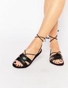 Warehouse Lace Up Flat Sandal - Black