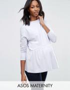 Asos Maternity Top With Exaggerated Ruffle Hem And Long Sleeve - Blue
