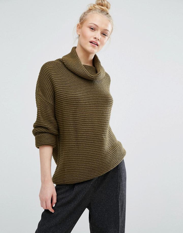 Monki Roll Neck Ballon Sleeve Sweater - Green