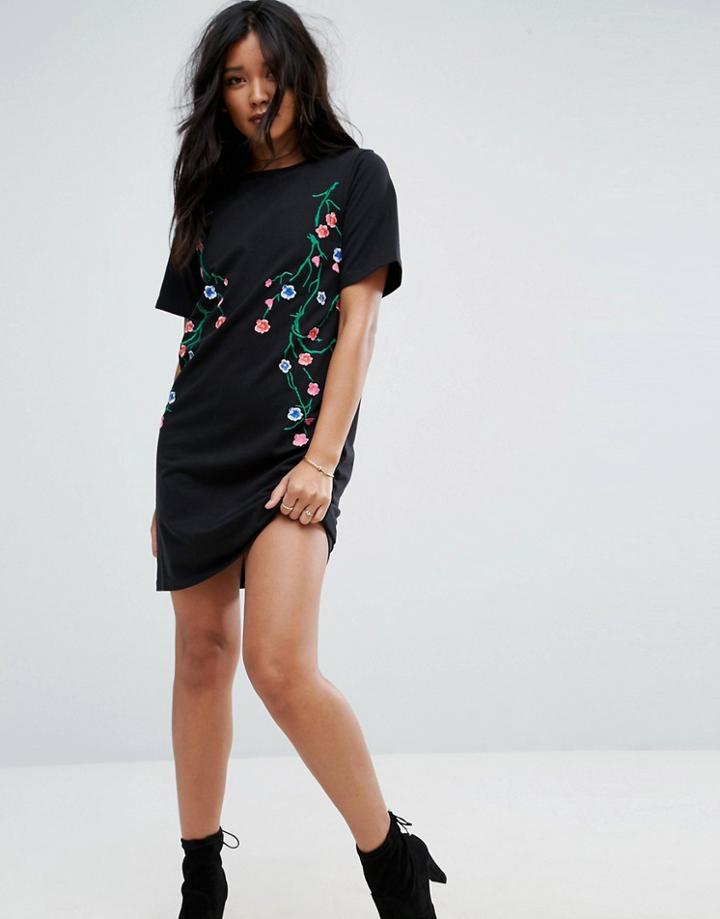 Asos Cherry Blossom Embroidered Sweat Dress - Black
