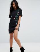 Asos Cherry Blossom Embroidered Sweat Dress - Black