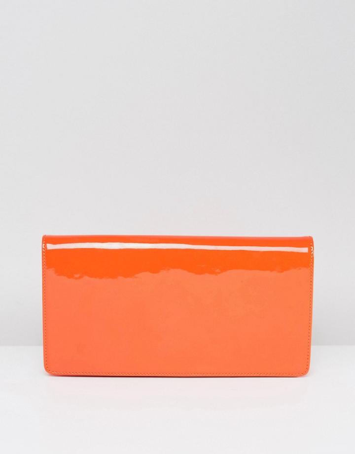 Asos Long Structured Patent Clutch Bag - Orange