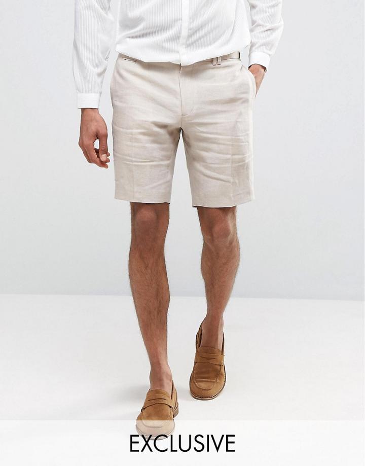 Noak Skinny Smart Shorts In Linen - Beige