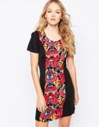Madam Rage Shift Dress With Floral Panel - Multi