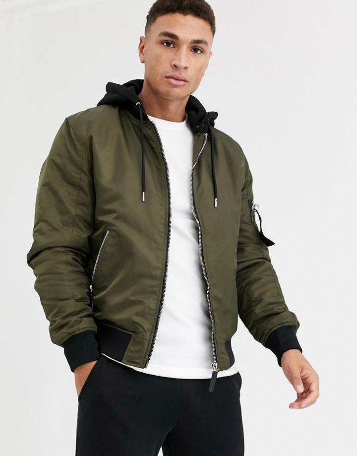River Island Bomber Jacket In Khaki-green