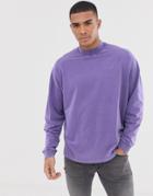 Asos Design Oversized Long Sleeve T-shirt With Turtleneck In Acid Wash In Purple